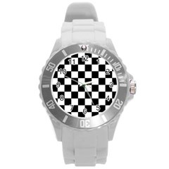 Grid Domino Bank And Black Round Plastic Sport Watch (l) by Nexatart