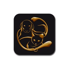 Gold Dog Cat Animal Jewel Dor¨| Rubber Square Coaster (4 Pack)  by Nexatart