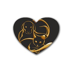 Gold Dog Cat Animal Jewel Dor¨| Heart Coaster (4 Pack)  by Nexatart