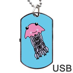 Jellyfish Cute Illustration Cartoon Dog Tag Usb Flash (one Side) by Nexatart