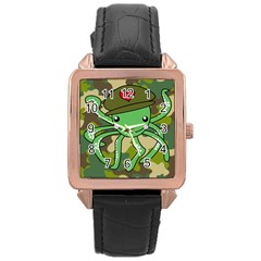 Octopus Army Ocean Marine Sea Rose Gold Leather Watch 