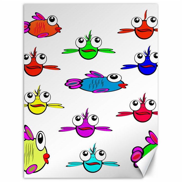 Fish Swim Cartoon Funny Cute Canvas 18  x 24  