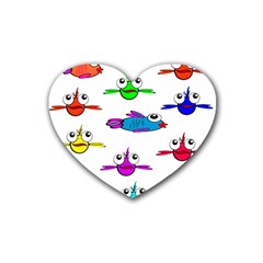 Fish Swim Cartoon Funny Cute Rubber Coaster (heart)  by Nexatart