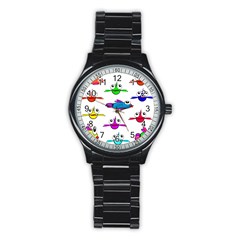 Fish Swim Cartoon Funny Cute Stainless Steel Round Watch by Nexatart