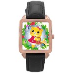 Bear Strawberries Rose Gold Leather Watch  Front