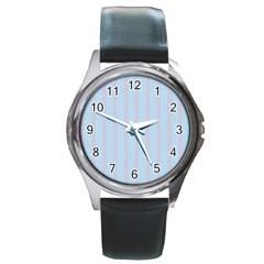 Bleu Pink Line Vertical Round Metal Watch by Mariart