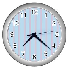 Bleu Pink Line Vertical Wall Clocks (silver)  by Mariart