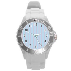 Bleu Pink Line Vertical Round Plastic Sport Watch (l) by Mariart