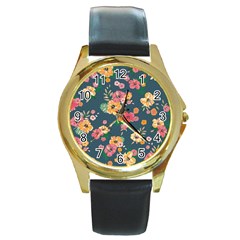 Aloha Hawaii Flower Floral Sexy Round Gold Metal Watch