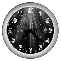 Black Rays Light Stars Space Wall Clocks (silver)  by Mariart