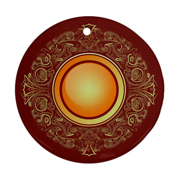 Badge Gilding Sun Red Oriental Ornament (Round)