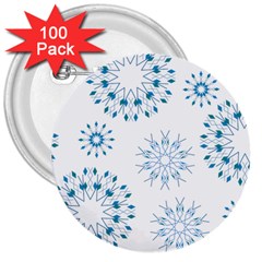 Blue Winter Snowflakes Star Triangle 3  Buttons (100 Pack) 