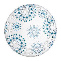 Blue Winter Snowflakes Star Triangle Round Filigree Ornament (two Sides)