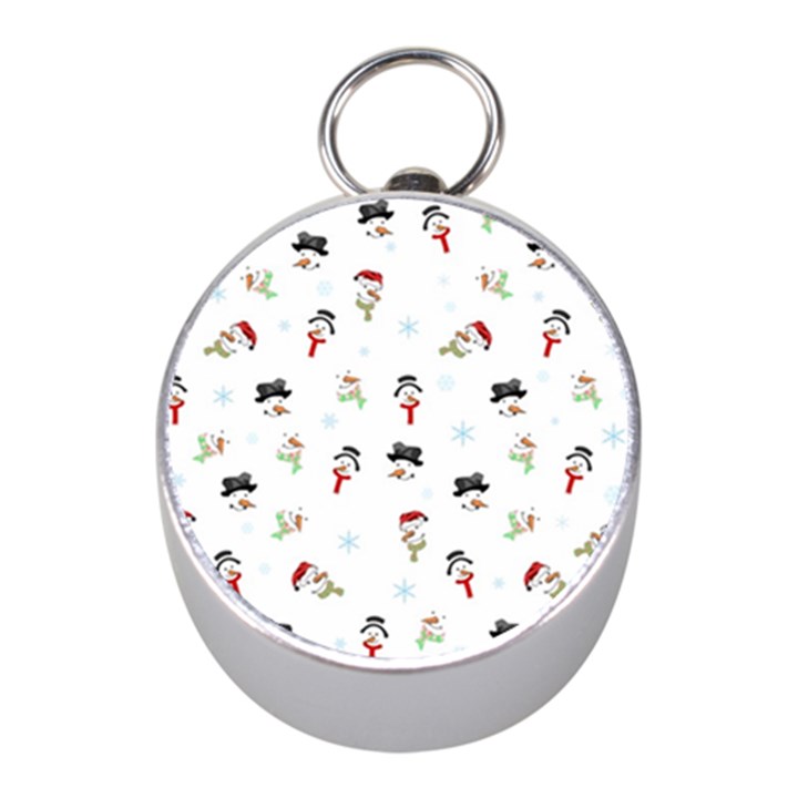 Snowman pattern Mini Silver Compasses