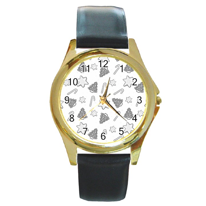 Ginger cookies Christmas pattern Round Gold Metal Watch