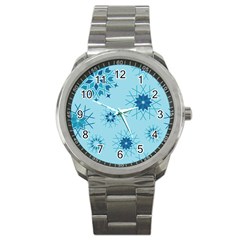 Blue Winter Snowflakes Star Sport Metal Watch