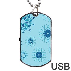 Blue Winter Snowflakes Star Dog Tag USB Flash (One Side)