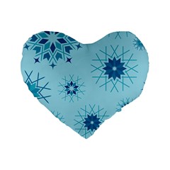 Blue Winter Snowflakes Star Standard 16  Premium Heart Shape Cushions by Mariart