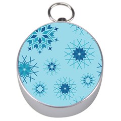 Blue Winter Snowflakes Star Silver Compasses