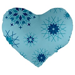 Blue Winter Snowflakes Star Large 19  Premium Flano Heart Shape Cushions by Mariart