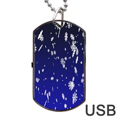 Blue Sky Christmas Snowflake Dog Tag Usb Flash (two Sides)