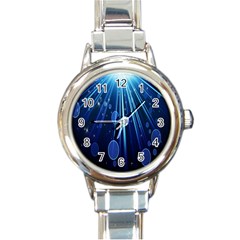 Blue Rays Light Stars Space Round Italian Charm Watch