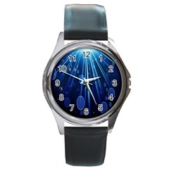 Blue Rays Light Stars Space Round Metal Watch