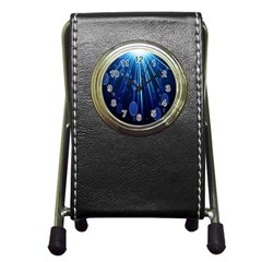 Blue Rays Light Stars Space Pen Holder Desk Clocks