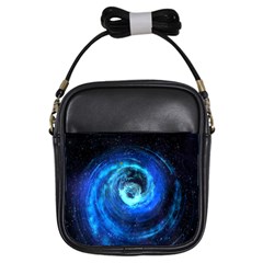 Blue Black Hole Galaxy Girls Sling Bags by Mariart