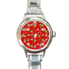 Ginger Cookies Christmas Pattern Round Italian Charm Watch by Valentinaart