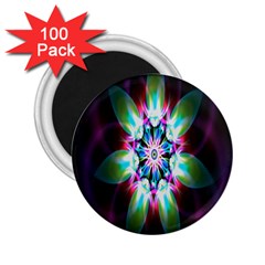 Colorful Fractal Flower Star Green Purple 2 25  Magnets (100 Pack) 