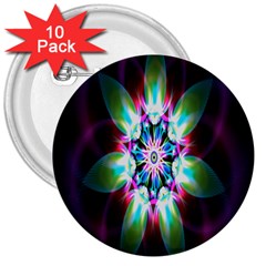 Colorful Fractal Flower Star Green Purple 3  Buttons (10 Pack)  by Mariart