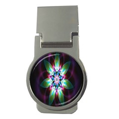 Colorful Fractal Flower Star Green Purple Money Clips (round) 