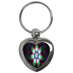 Colorful Fractal Flower Star Green Purple Key Chains (heart)  by Mariart