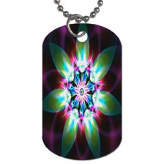 Colorful Fractal Flower Star Green Purple Dog Tag (one Side)