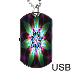 Colorful Fractal Flower Star Green Purple Dog Tag Usb Flash (two Sides) by Mariart