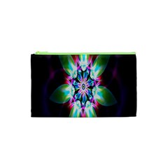 Colorful Fractal Flower Star Green Purple Cosmetic Bag (xs) by Mariart
