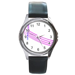 Electricty Power Pole Blue Pink Round Metal Watch by Mariart