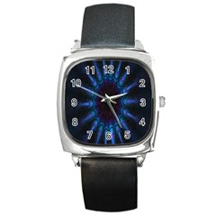 Exploding Flower Tunnel Nature Amazing Beauty Animation Blue Purple Square Metal Watch