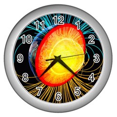 Cross Section Earth Field Lines Geomagnetic Hot Wall Clocks (silver) 