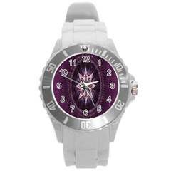 Flower Twirl Star Space Purple Round Plastic Sport Watch (l)