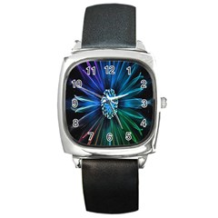 Flower Stigma Colorful Rainbow Animation Space Square Metal Watch