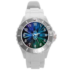 Flower Stigma Colorful Rainbow Animation Space Round Plastic Sport Watch (L)