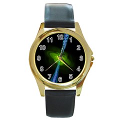 Gas Yellow Falling Into Black Hole Round Gold Metal Watch