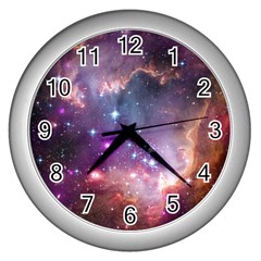 Galaxy Space Star Light Purple Wall Clocks (Silver) 