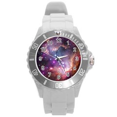 Galaxy Space Star Light Purple Round Plastic Sport Watch (L)