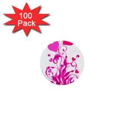 Heart Flourish Pink Valentine 1  Mini Buttons (100 Pack)  by Mariart