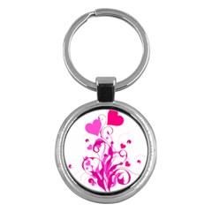 Heart Flourish Pink Valentine Key Chains (round)  by Mariart