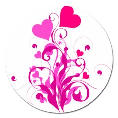 Heart Flourish Pink Valentine Magnet 5  (round) by Mariart