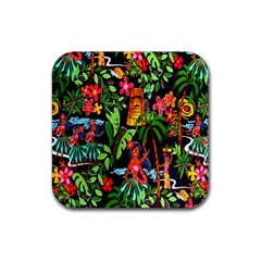 Hawaiian Girls Black Flower Floral Summer Rubber Coaster (square)  by Mariart